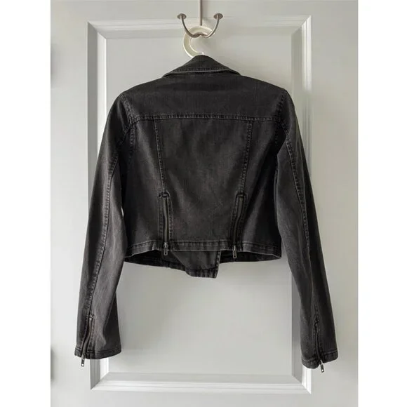 Free People James Dean Cropped Moto Denim Jacket - Washed Black - Size M - NWT - Picture 5 of 13
